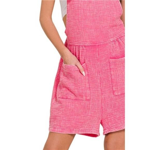 Zenana Woven Double Gauze Acid Washed Romper - Picture 3 of 3